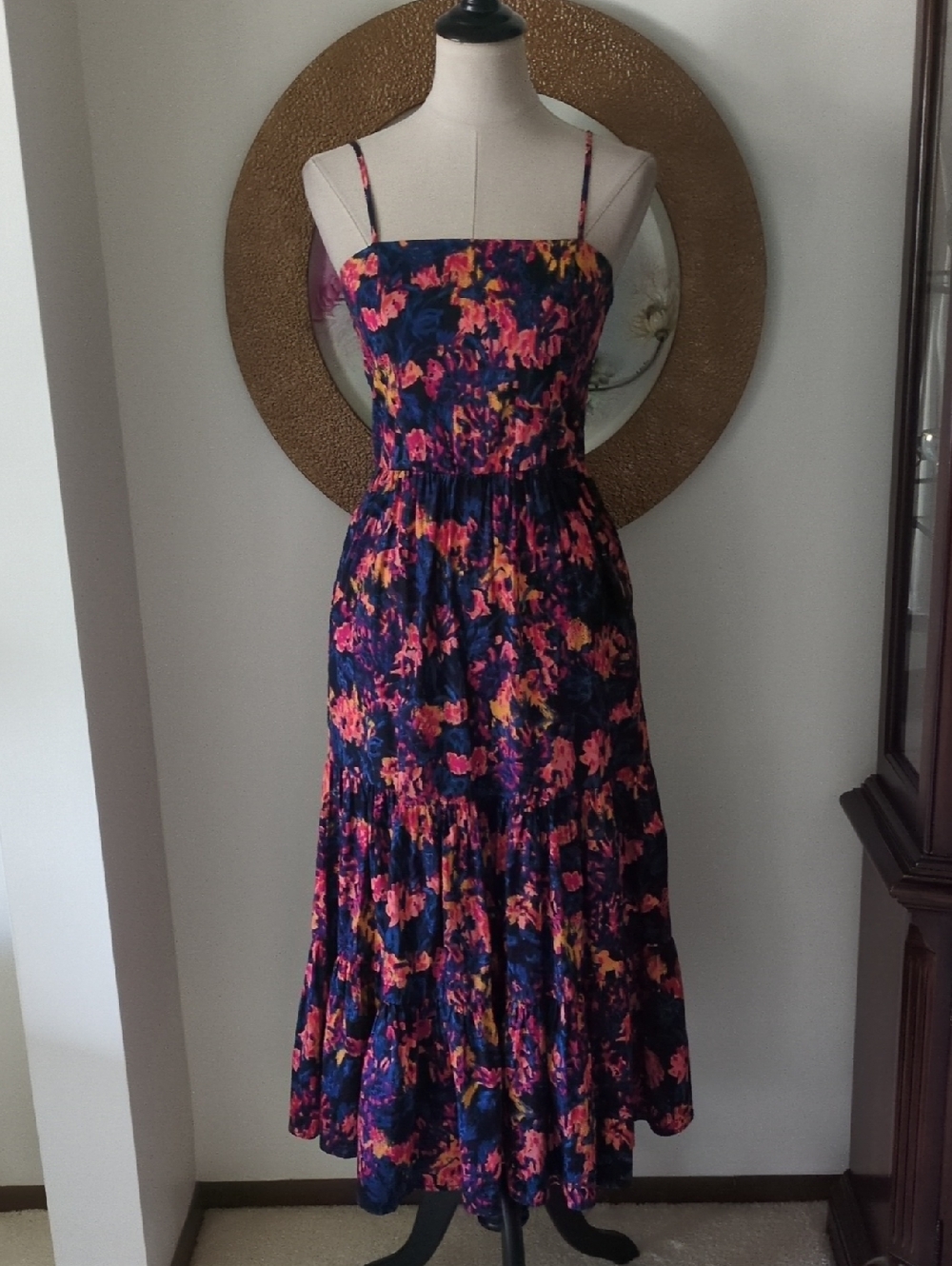 Evereve Floral Spaghetti-Strap Maxi Dress in Navy and Pink